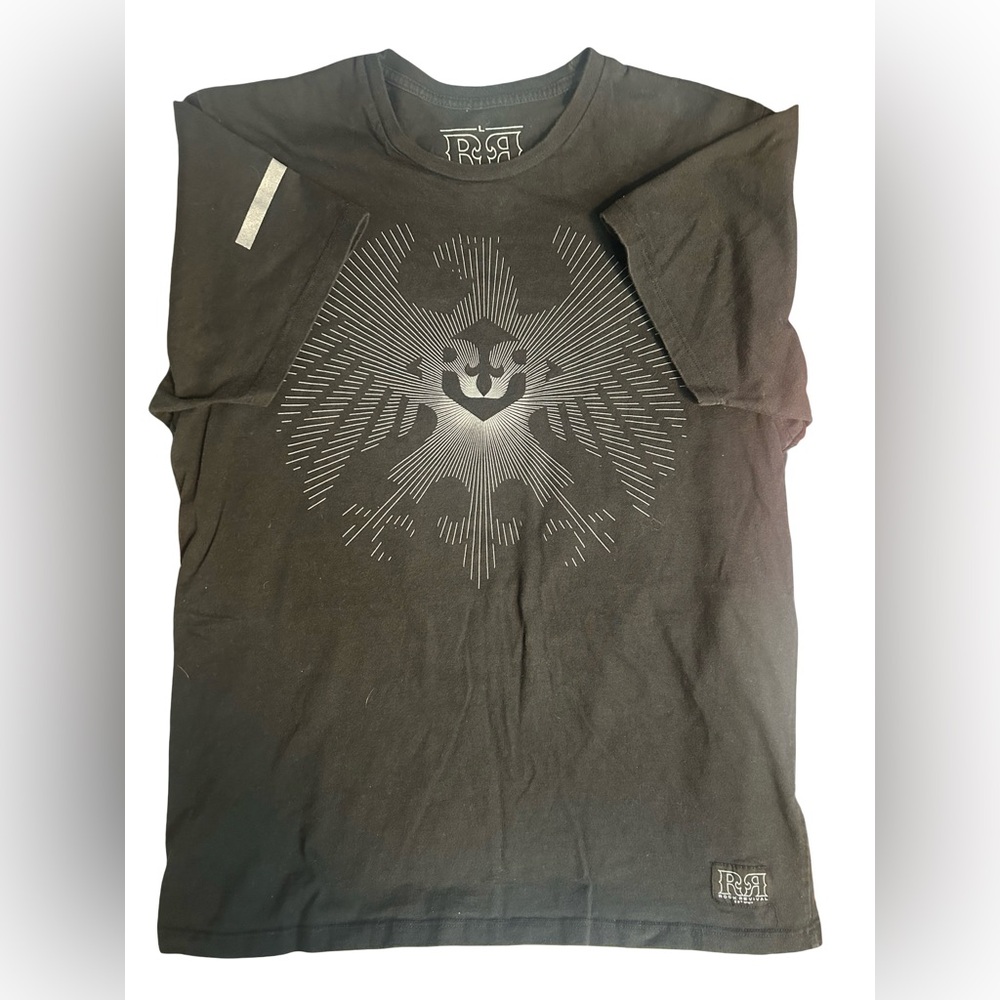 Rock Revival Black Tee with Silver Graphic Large Made USA